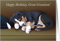 Naughty Puppy Sleeping--Birthday for Great Grandson card
