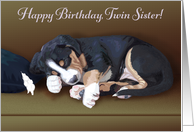 Naughty Puppy Sleeping--Birthday for Twin Sister card