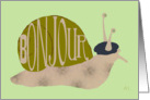 Snail With French Black Beret - Hello, Bonjour Blank Note Card