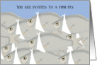 Fish Fry Invitation - School of Fish Holding Forks and Wearing Napkins card