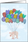 Pig Flying with Balloon Letters - Happy Birthday Grandma Card