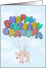 Pig Flying with Balloon Letters - Happy Birthday Grandpa Card