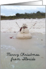 Sand Snowman on the Beach, Merry Christmas from Florida card