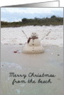 Sand Snowman on the Beach, Merry Christmas from the Beach card