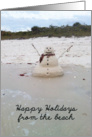 Sand Snowman on the Beach, Happy Holidays from the Beach card