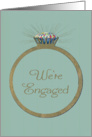 Retro Engagement Announcement Glitter-Effect Vintage Diamond Ring card