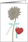 Silver Wedding Anniversary, Glitter-Effect Flower, Ribbon and Heart card