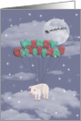 Flying Pig with Balloons on Christmas Eve, Stars, Moon and Santa card