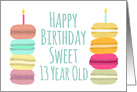 13 Years Old Macarons with Candles Happy Birthday card