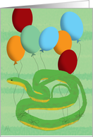 Happy Birthday, Green Snake with Balloons card