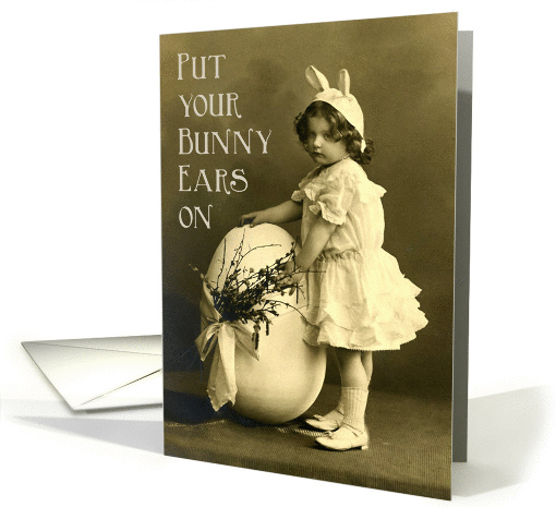 Vintage Girl,Bunny Ears and Big Egg Photo - Easter Party... (1020955)