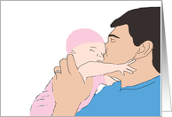 Happy First Father’s Day - Brunette Father Kissing Baby Girl in Pink card
