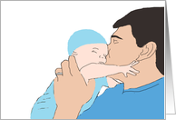 Happy First Father’s Day - Brunette Father Kissing Baby Boy in Blue card