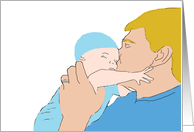 Happy First Father’s Day - Blond Father Kissing Baby Boy in Blue card