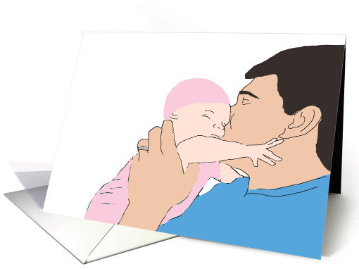 Happy Father's Day - Brunette Father Kissing Baby Girl in Pink card