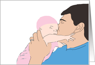 Happy Father’s Day - Brunette Father Kissing Baby Girl in Pink card