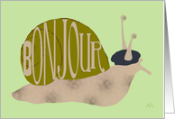 Snail With French Black Beret - Hello. Bonjour card