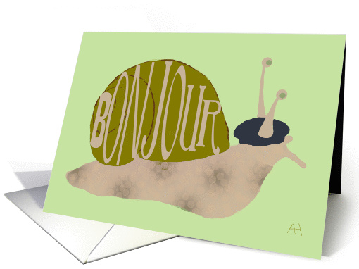 Snail With French Black Beret - Hello, Bonjour Blank Note card