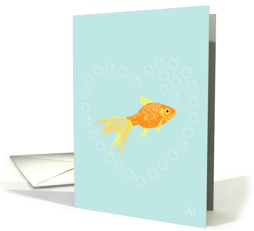 Goldfish Surrounded by Bubble Heart, Blank Note card (1042045)