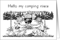 Vintage Girls Playing by Campfire Letter from Home to Niece at Camp card