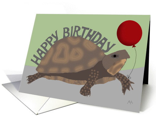 Turtle Holding Red Balloon - Happy Birthday card (1073674)