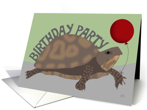 Turtle Holding Red Balloon - Birthday Party Invitation card (1073682)