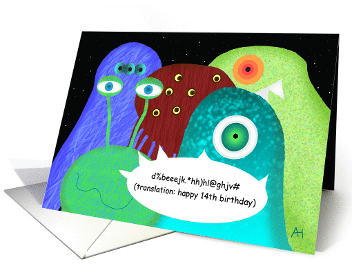 Aliens in Outer Space Happy 14th Birthday card (1076802)
