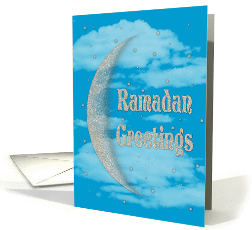 Crescent Moon, Stars, Clouds, Night Sky - Ramadan Greetings card