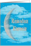 Crescent Moon, Stars, Clouds, Night Sky - Ramadan Kareem Card