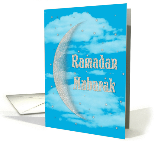 Crescent Moon, Stars, Clouds, Night Sky - Ramadan Mubarak card