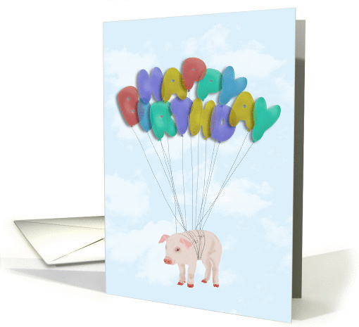 Pig Flying with Balloon Letters - Happy Birthday card (1092690)