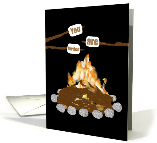 Invitation to Camping Party - Fire, Roasted Marshmallows card
