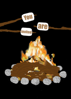Invitation to Camping Party - Fire, Roasted Marshmallows