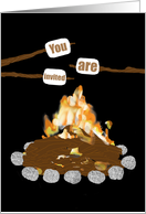 Invitation to Camping Birthday Party - Fire, Roasted Marshmallows card