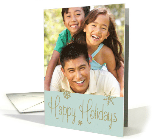 Retro Happy Holidays Photo Card, Gold Glitter-Effect Snowflakes card