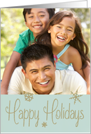 Retro Happy Holidays Photo Card, Gold Glitter-Effect Snowflakes card