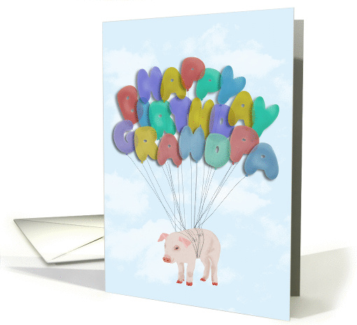 Pig Flying with Balloon Letters - Happy Birthday Grandpa card