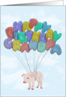 Pig Flying with Balloon Letters - Happy Birthday Grandpa Card