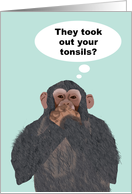 Chimpanzee Hand Over Mouth, Tonsils Removed, Get Better Card