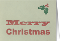 Letterpress Style Retro Vintage Merry Christmas Card with Holly card