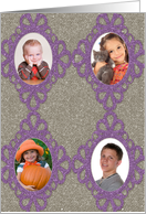 Glitter-Effect Silver, Purple Framed Custom 4 Photos Holiday Card
