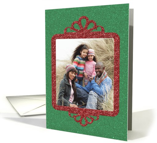 Glitter-Effect Green, Red Framed Custom Photo Christmas card (1119066)