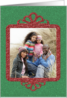 Glitter-Effect Green, Red Framed Custom Photo Christmas Card