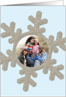 Simple Silver Glitter-Effect Snowflake Custom Photo Happy Holiday Card