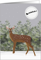 Deer in Woods with Santa, Reindeer and Moon Christmas Party Invitation card