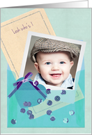 Custom Photo Vellum Envelope, Sequins Baby Boy Age 1 Birthday card