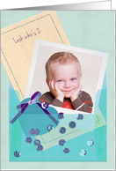 Custom Photo Vellum Envelope, Sequins Baby Boy Age 2 Birthday card