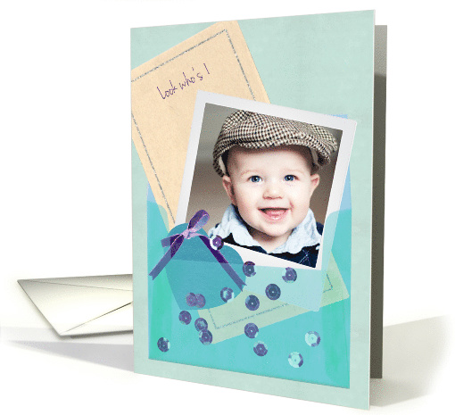 Custom Photo Vellum Envelope, Baby Boy Age 1 Birthday... (1161182)