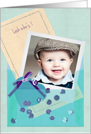 Custom Photo Vellum Envelope, Baby Boy Age 1 Birthday Party Invitation card