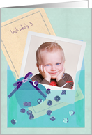 Custom Photo Vellum Envelope, Baby Boy Age 3 Birthday Party Invitation card